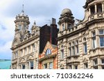 Leeds, UK - old British architecture of Briggate street.