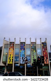 LEEDS, UNITED KINGDOM - Jan 04, 2020: Portrait View Of The Front Of Leeds City Centre New Playhouse Building Near John Lewis