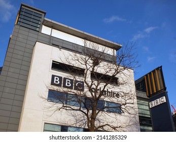 leeds, west yorkshire, united kingdom - 17 march 2022: sign and logo the front of the BBC yorkshire building in st peters square in leeds