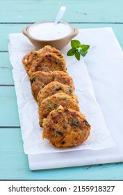 Leek Carrot, Potato And Zucchini 
 - Vegetarian Patties  Served With Yogurt Dipping Sauce