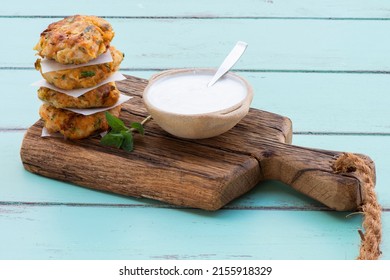 Leek Carrot, Potato And Zucchini 
 - Vegetarian Patties  Served With Yogurt Dipping Sauce