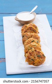 Leek Carrot, Potato And Zucchini 
 - Vegetarian Patties  Served With Yogurt Dipping Sauce