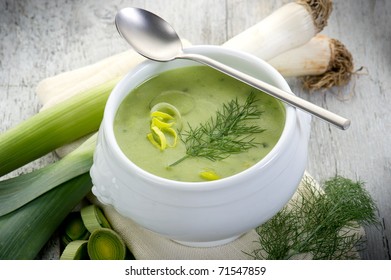 Leek Soup On Bowl