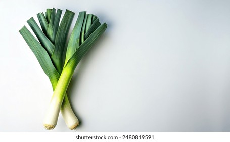 leek is a vegetable, a cultivar of Allium ampeloprasum. The edible part of the plant is a bundle of leaf sheaths. Asian cooking vegetable food and broth concept.  Isolated on white background