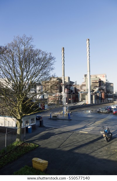 Leerdam, Netherlands, 5 january 2016: glass factory
of Royal Leerdam in dutch town of Leerdam in the netherlands under
blue sky