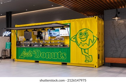 Lee's Donuts Stall. Lee's Donuts Coffee Doughnut Company And Quick Service Restaurant-January 20,2021-Langley BC, Canada. Street Photo, Selective Focus.