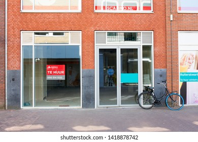 Leeuwarden, The Netherlands - April 2019. Empty For Rent Vacant Store Front / Facade.