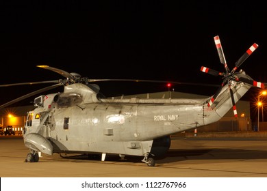 Leeuwarden, Netherlands - Feb 6 2018: Night Flight Exercise. A Sea King On Platform