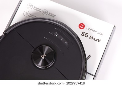 Leeuwarden, The Netherlands - July 7, 2021: Close-up Of Roborock S6 MaxV,  The Flagship Product Of Roborock