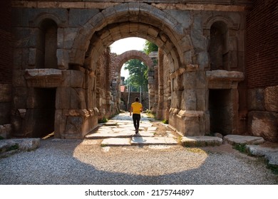 Lefke Gate (Lefke Kapi) of ancient Iznik Castle. Historical stone walls and doors of Iznik, Bursa.
 - Shutterstock ID 2175744897