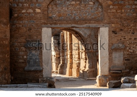 Lefke Gate (Lefke Kapi) of ancient Iznik Castle. Historical stone walls and doors of Iznik, Bursa.