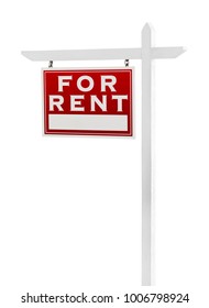 Left Facing For Rent Real Estate Sign Isolated On A White Backgound.