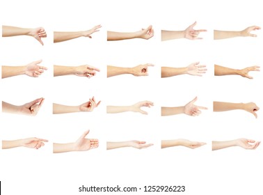 Left Hand Multiple Collection With Reaching Out In Gesture Of Man And Woman Isolated On White Background