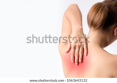 left hand touching medial border of left scapular bone, case tender and trigger and pain left side of left rhomboid muscle area 