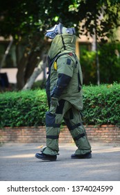 left side of The explosive ordnance disposal suit or BOMB Suit