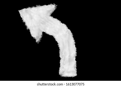 Left turn arrow shape made of clouds on black back