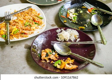 The Leftover Food On The Restaurant Table.