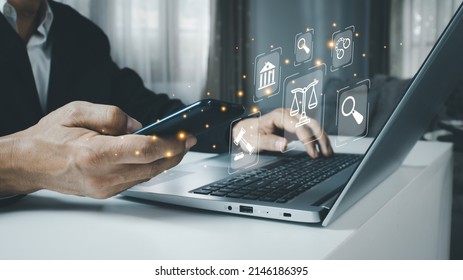 Legal advice online, labor law concept, layer or notary working for business company. - Shutterstock ID 2146186395