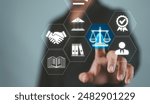 Legal advice service with lawyer working for justice concept, law, business legislation, paperwork expert consulting, Computer - Related Crime Act.
