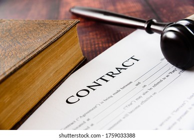 Legal Contracts Are Subject To Commercial Disputes Resolved In The Courts Of Justice, Contract With Gavel.