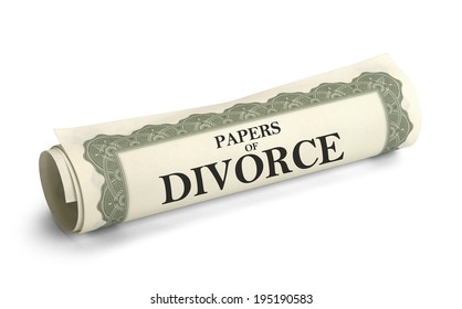 Legal Divorce Documents Rolled Up Isolated on White Background. - Shutterstock ID 195190583