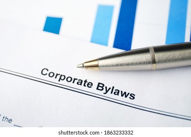 Legal Document Corporate Bylaws On Paper With Pen.