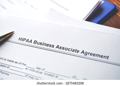 Legal document HIPAA Business Associate Agreement on paper close up.