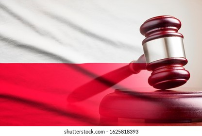 Legal Gavel Over A Flag Of The Poland