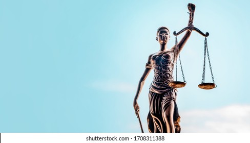 Legal Law Concept Image, Scales Of Justice On Blue Background 