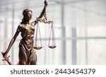 Legal and law concept statue of Lady Justice with scales of justice and office background