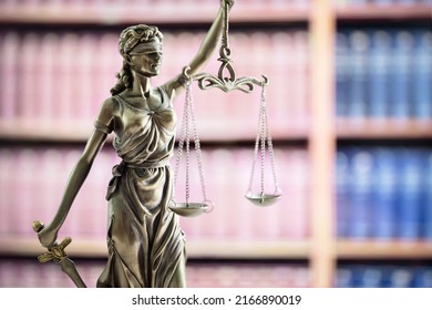 Legal And Law Statue Of Lady Justice Scales Of Justice And Law Law Books On Bookshelf