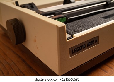 Legend 1980s Dot Matrix Printer. Kitchen Wood Table Inside A Private Apartment. Italy Europe