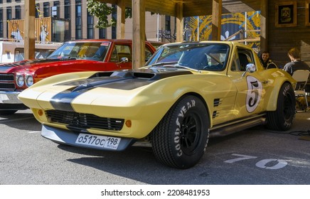 The Legendary American Two-door Two-passenger Luxury Sports Car Chevrolet Corvette Sting Ray 2nd Gen (C2), 1963–1967 On Original Meet Show. Russia, St. Petersburg, September 10, 2022