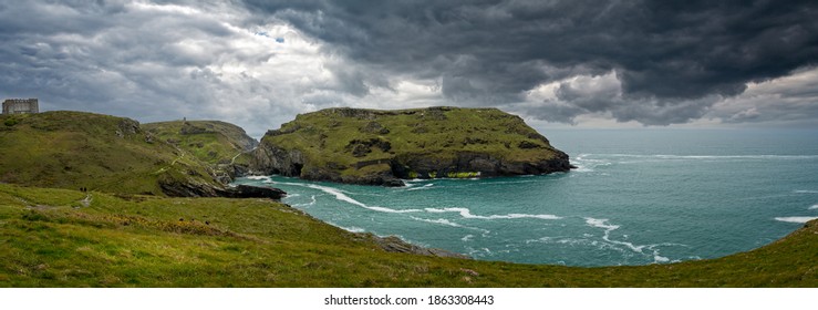 Legendary King Arthur Castle Ruins And Dramatic Coastline  At Tintagel, Cornwall, UK On 13 May 2015