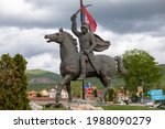 Miloš Obilić  legendary Serbian knight XIV, statue on horse in Gracanica, near Pristina, Kosovo, Serbia