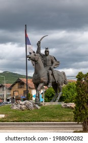 Miloš Obilić  legendary Serbian knight XIV, statue on horse in Gracanica, near Pristina, Kosovo, Serbia