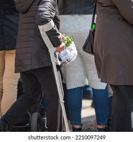 Legionowo, Poland - April 16, 2022: Blessing Food In Front Of The Church. Christian Tradition For Easter. People With Baskets In Front Of The Church.