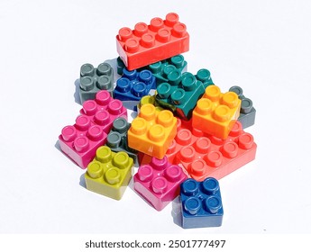 lego blocks, children's toys colorful lego blocks on a white background