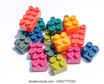 lego blocks, children's toys colorful lego blocks on a white background