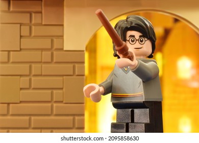 Lego Minifigures Harry Potter With Magic Wand Clossed Up. Editorial Illustrative Image Of Literatur Fairy Tail Scene.