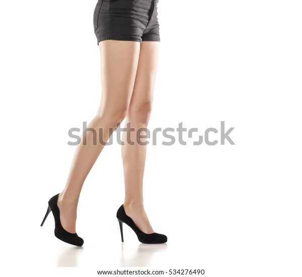 black shorts and heels