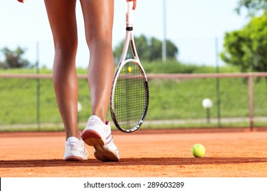 Legs Of Female Tennis Player.Close Up Image.