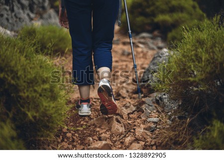 legs of a hiker girl in closeup