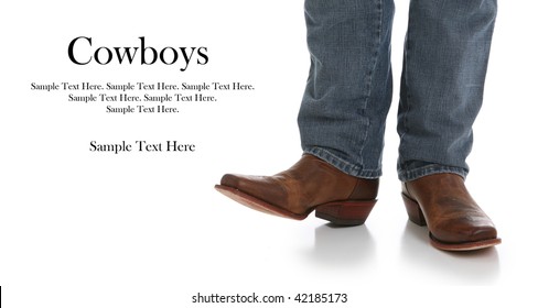 Legs in Jeans and Cowboys Boots with Text Space to the Left
