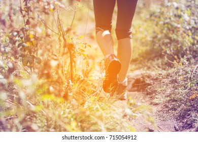 Legs of male hiker walking.Walking and Hiking concept - Shutterstock ID 715054912