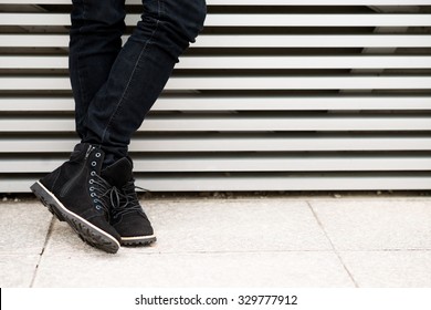 Legs Man Black Suede Boots Standing Stock Photo 329777912 | Shutterstock