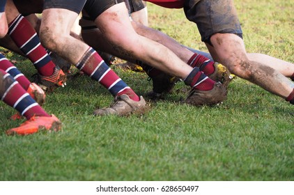 Legs Of Men In A Scrum Or Maul In Rugby Union