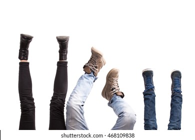 LEGS ON WHITE BACKGROUND, HAPPY FAMILY, YOUNG PEOPLE 