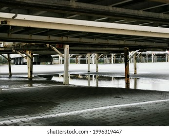 Legs Of A Swap Body Container In A Logistics Company After Rain