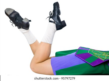 Legs of woman in shoes for irish dancing